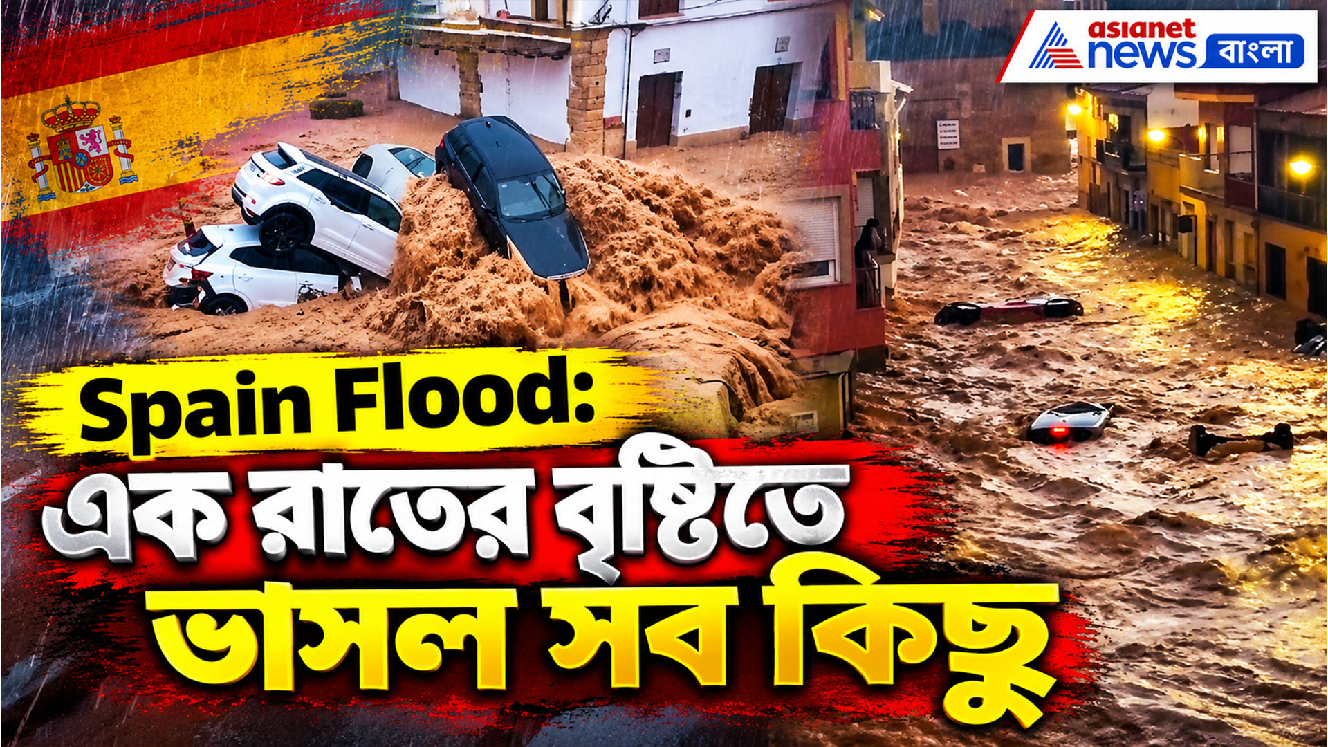 টানা একদিনের মুষলধারার বৃষ্টিতে স্পেনে ভয়বাহ বন্য়া, জলের তলায় দুতলা বাড়িও
