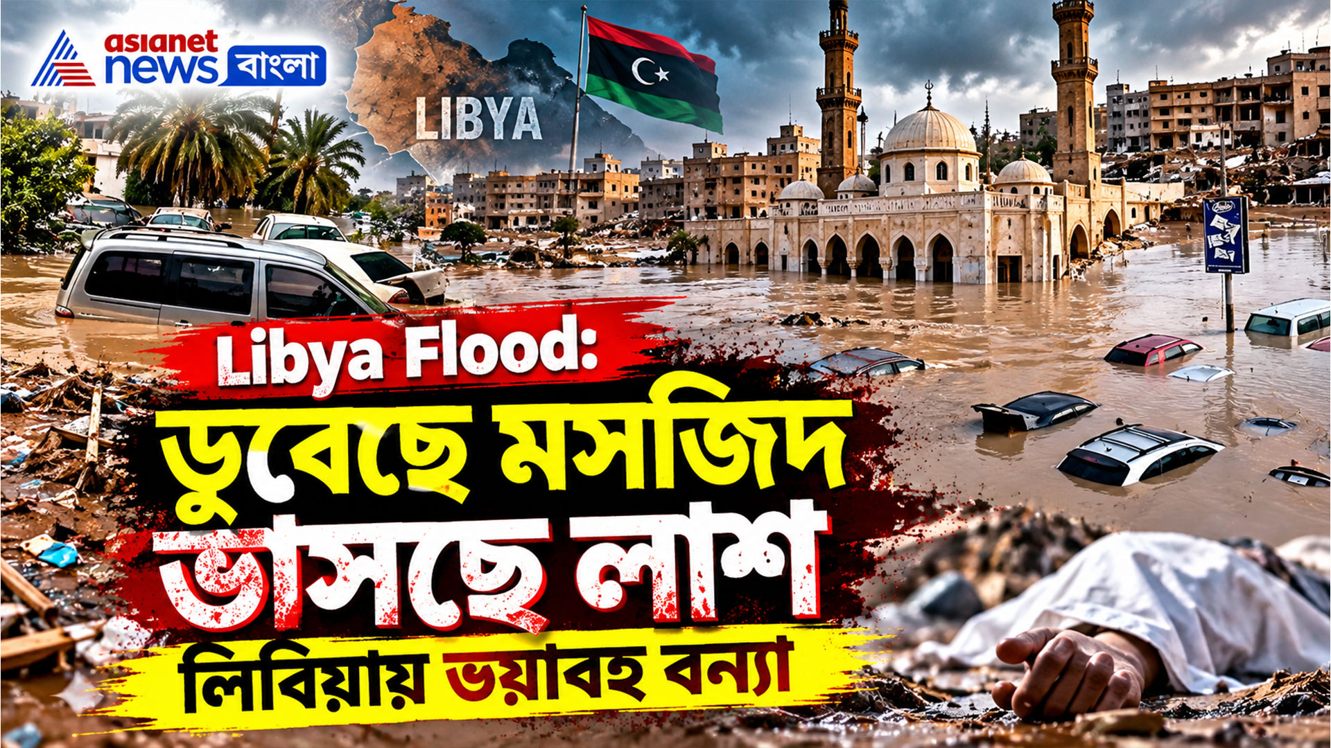 মসজিদে এক কোমর জল, গাড়ি-বাড়ি ডুবল পুরোটাই, লিবিয়ার ভয়াবহ বন্যার ভিডিও ভাইরাল