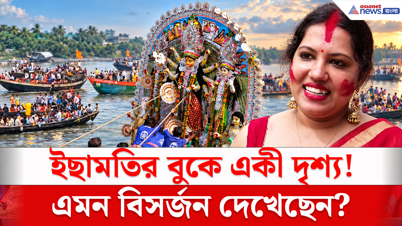 Taki Visarjan: ইছামতির বুকে একী দৃশ্য! সারি সারি নৌকায় দুর্গা প্রতিমা বিসর্জন, বসিরহাটের ইছামতিতে উৎসবের ঢল