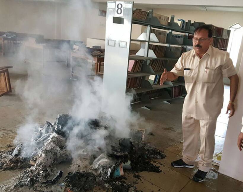 Watch: Library catches fire, books reduced to ashes