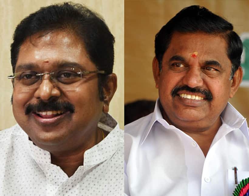 TTV Dinakaran and EPS seen at a marriage in separate groups