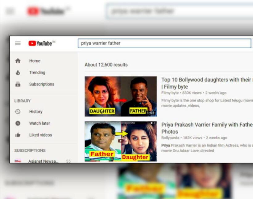 Who is the wink sensation Priya Prakash Varrier's father? Ashish Vidyarthi?