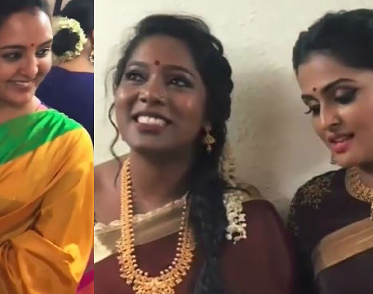 Bhavana Naveen wedding Manju Warrier Remya Nambeesan sing for the bride VIDEO