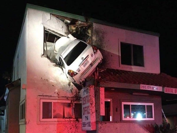 In a bizarre achievement, a man managed to crash his car into the first floor of a building