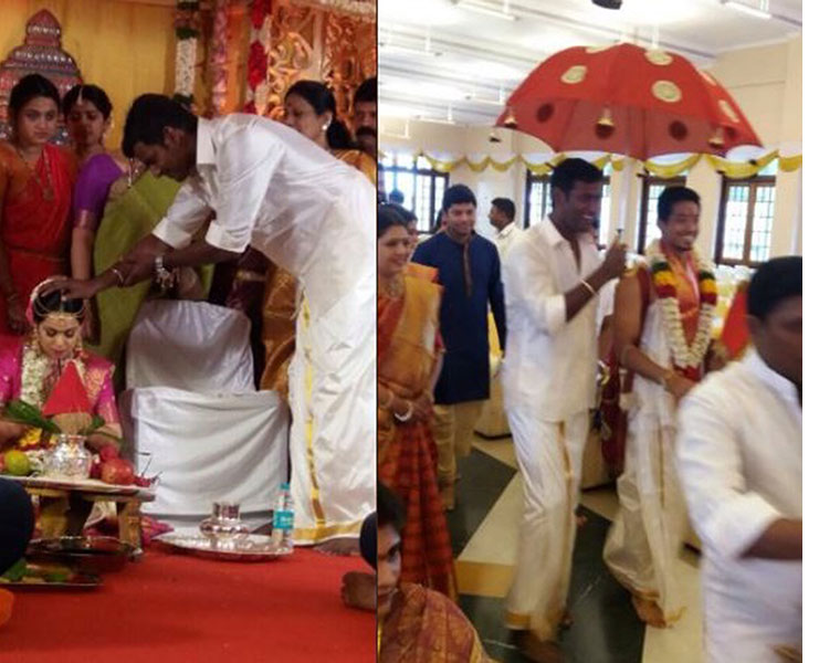 Actor Vishal Krishnas sister Aishwarya gets married Photos video Kritheesh