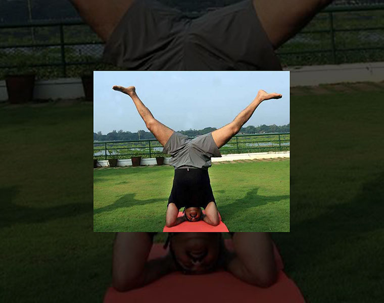 Mohanlal yoga day photo facebook viral Shirshasana