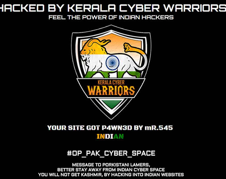 kerala cyber warriors hack 50 pakistan websites