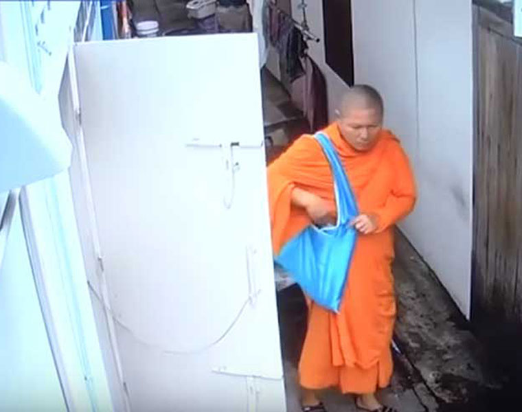 Buddhist monk captured on CCTV stealing wet knickers from rack