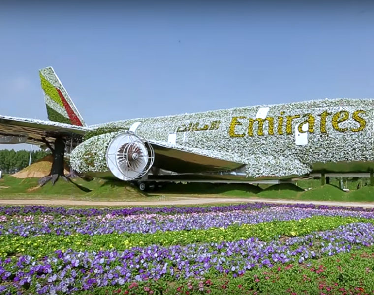 Only in Dubai Emirates A380 in full bloom at Dubai Miracle Garden