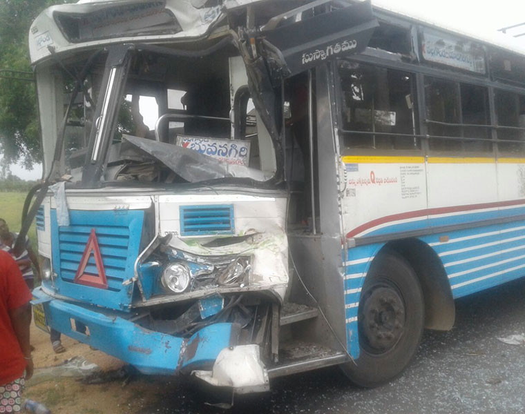 Two RTC Buses Colloid in Karimnagar Warangal National Highway - bsb