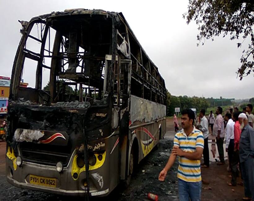 Child burnt alive in moving bus that caught fire