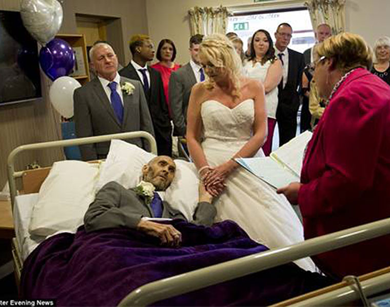 Couple marry at a hospice in an emotional last minute ceremony funded by strangers after the groom