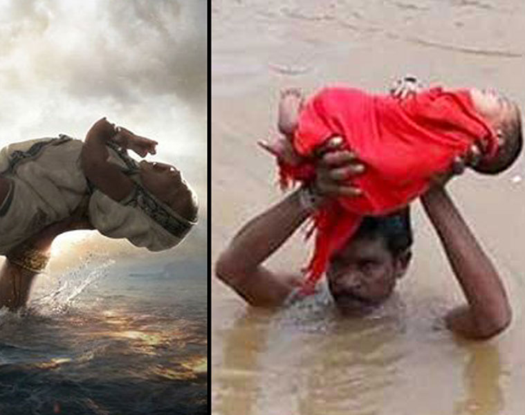 Father crosses stream like Baahubali to save sick daughter