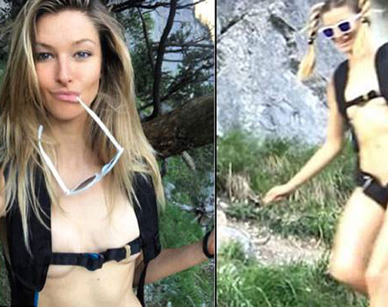 Adrenaline junkie throws herself off a cliff completely NAKED