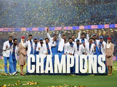 India Wins Champions Trophy 2025:  Indian players react after clinching the title against New Zealand in final