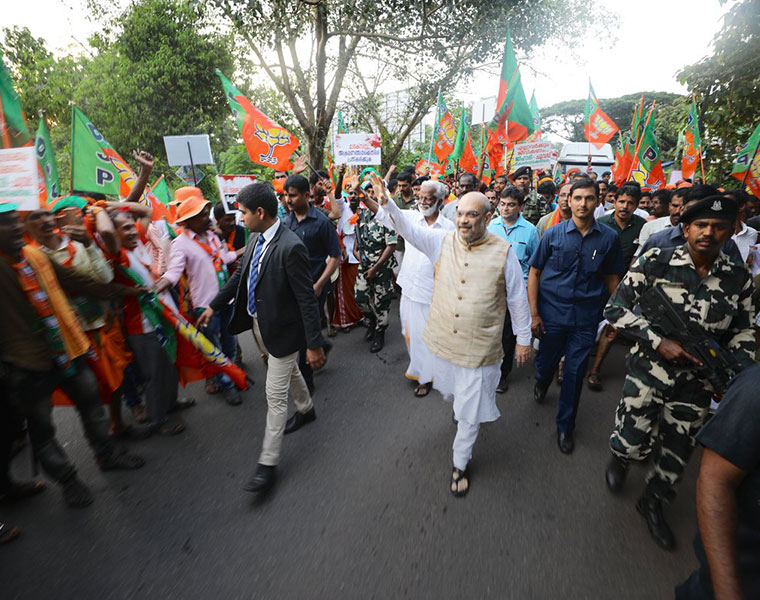 amit shah bjp rally jana raksha yatra flop cpm Prakash Karat