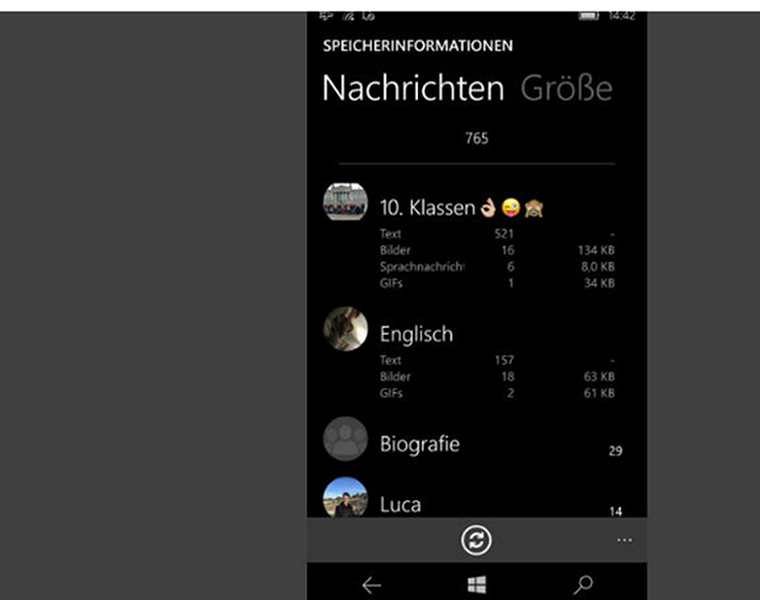 WhatsApp introduces Size tab in Windows Phone version