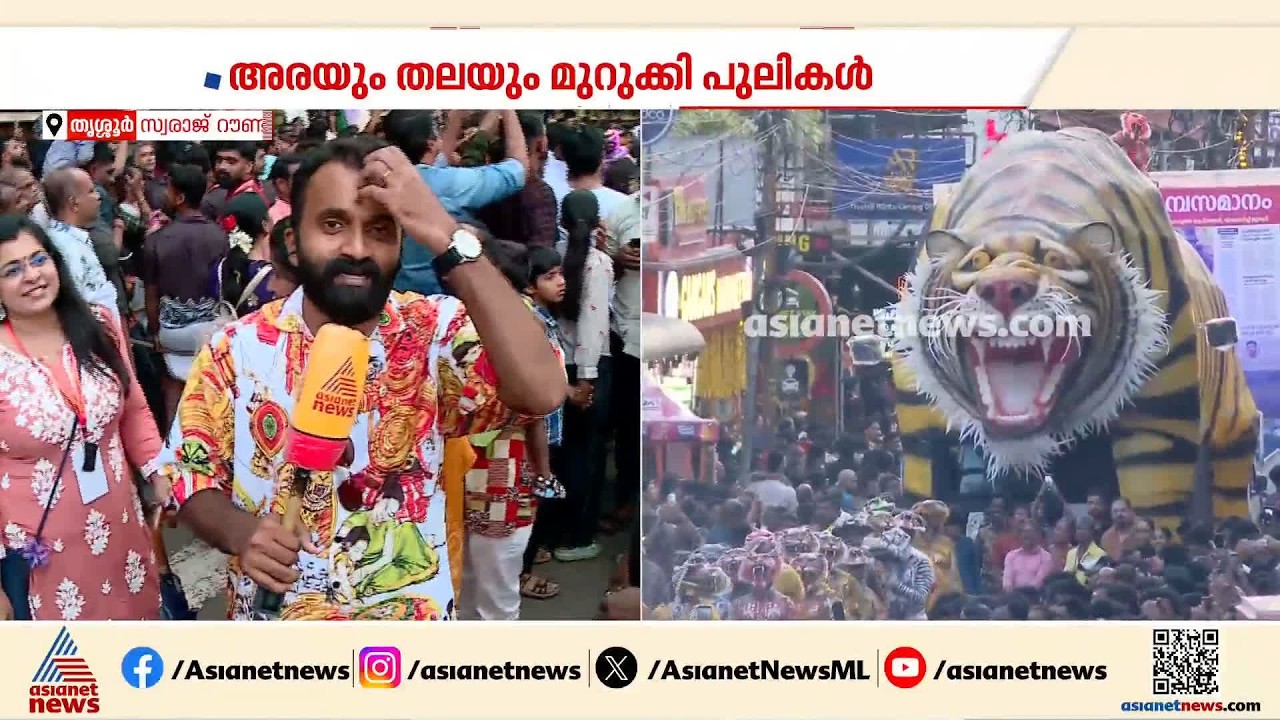 തൃശൂരിനെ ഇളക്കിമറിച്ച് മടവിട്ട് പുലികളിറങ്ങി; കൂടെ കൗതുകമുണർ‌ത്തി നിശ്ചലദൃശ്യങ്ങളും