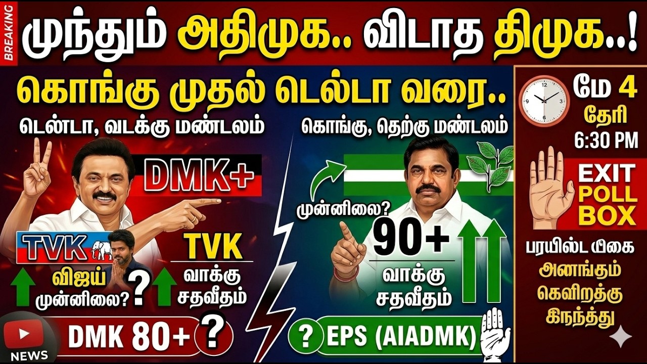 தேர்தலுக்கு பிந்தைய கருத்துக்கணிப்பு முடிவுகள்...! முந்தும் அதிமுக.. விடாத திமுக..