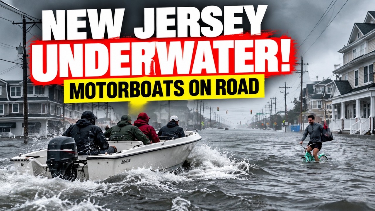 New Jersey Flood Fury: Nor’easter Swallows Shore Streets | Motorboat on Road | World News