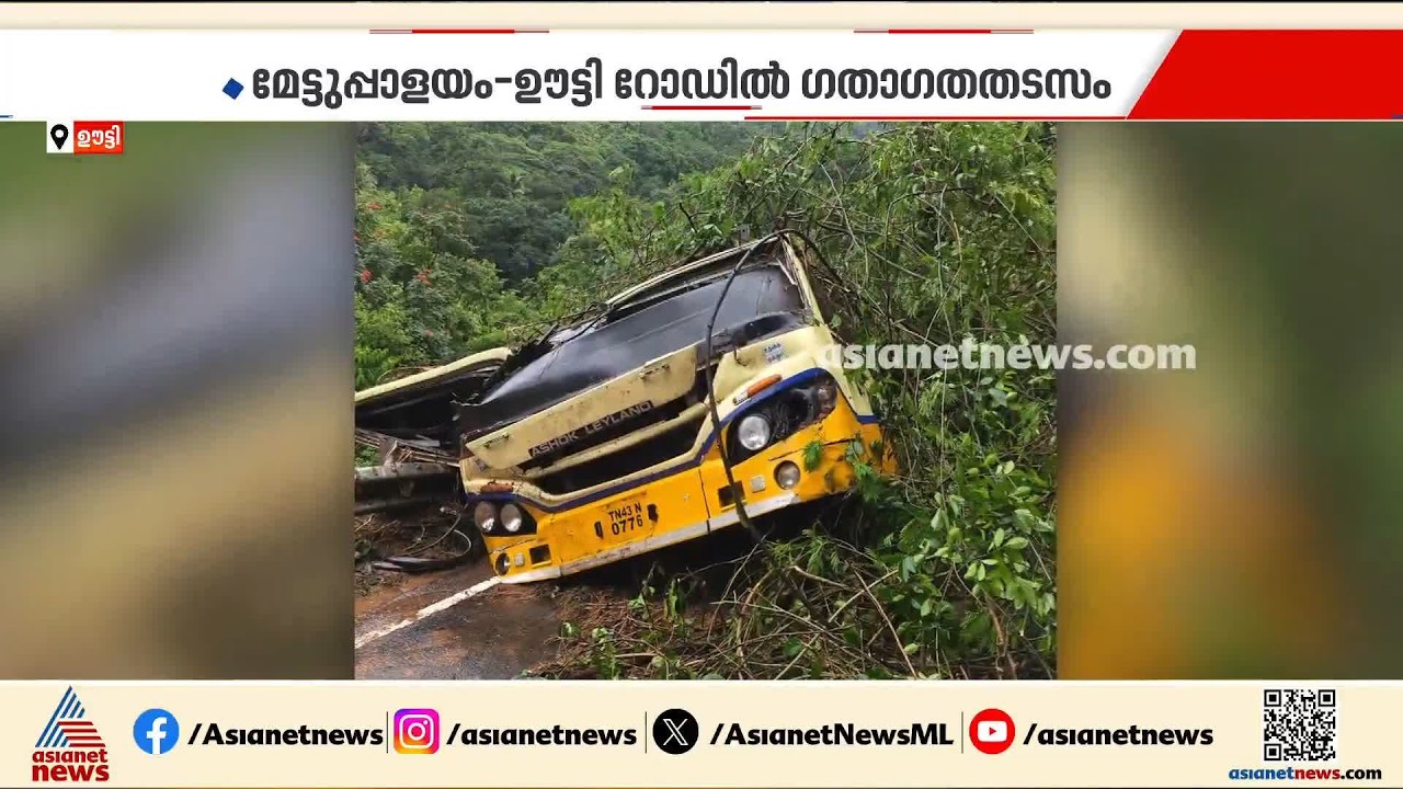 കനത്ത മഴയും മണ്ണിടിച്ചിലും; മേട്ടുപ്പാളയം-ഊട്ടി റോഡിൽ ഗതാഗത തടസം