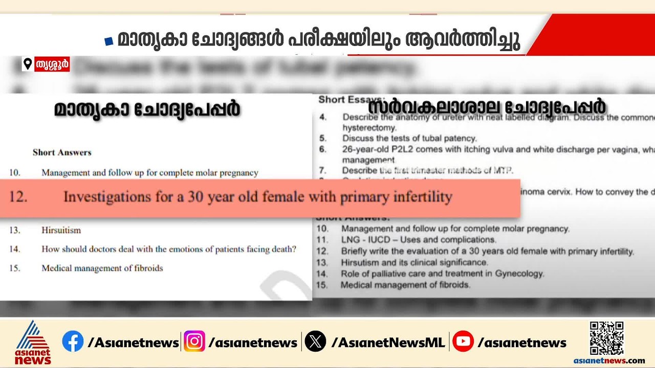 മാതൃക ചോദ്യങ്ങൾ അതേപടി പരീക്ഷയ്ക്ക്; ആരോഗ്യ സര്‍വകലാശാല MBBS പരീക്ഷയിൽ ഗുരുതര വീഴ്ച
