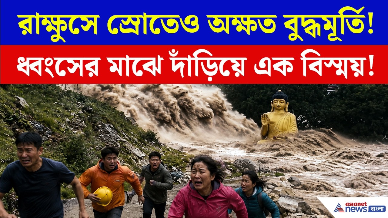অলৌকিক? রাক্ষুসে স্রোতও গিলে খেতে পারল না এই বুদ্ধমূর্তিকে! | Nepal Flood Viral Video
