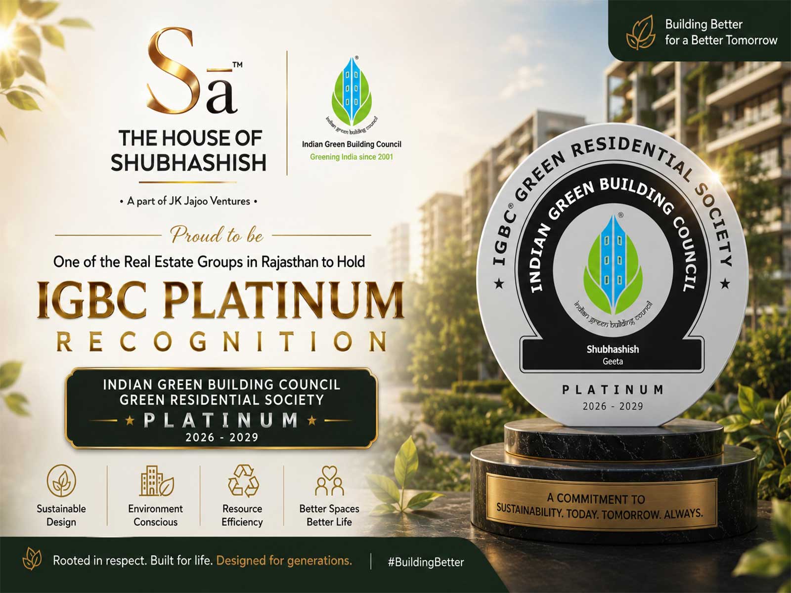 Shubhashish Geeta gets IGBC Platinum rating, one of two in Rajasthan