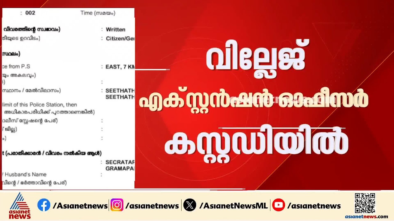 ഭവന പദ്ധതിയിൽ ലക്ഷങ്ങളുടെ ക്രമക്കേട്; വില്ലേജ് എക്സ്റ്റൻഷൻ ഓഫീസര്‍ കസ്റ്റഡിയിൽ