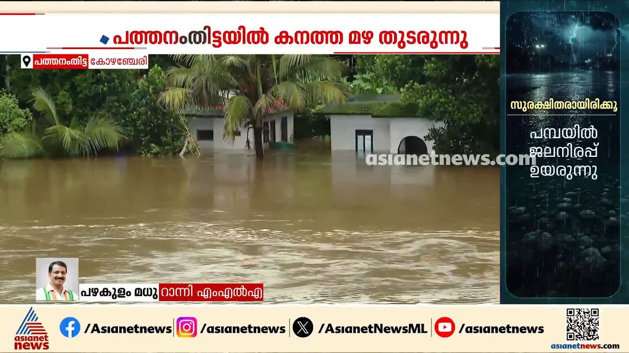 മലയോര പ്രദേശത്ത് മഴ തുടരുന്നു, ബംഗ്ലാകടവിൽ വെള്ളം കയറി തുടങ്ങി, ജാഗ്രതയിലാണ്: റാന്നി MLA പഴകുളം മധു