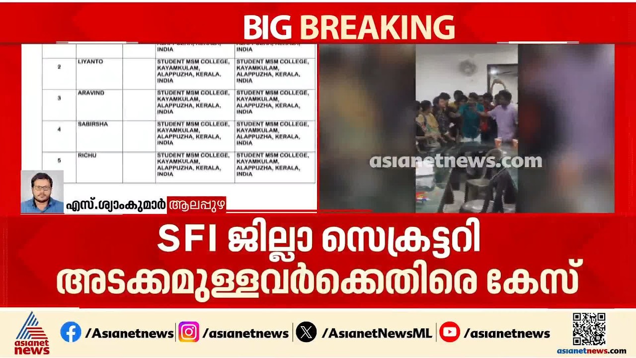 എംഎസ്എം കോളേജിലെ വനിതാ അധ്യാപികയെ അടക്കം മർദിച്ചെന്ന പരാതി; SFI നേതാക്കൾക്കെതിരെ ജാമ്യമില്ലാ കേസ്
