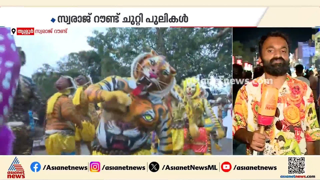 പുലി ഇറങ്ങിയേ...പുലി..; 9 ദേശങ്ങളിൽ നിന്നായി 450ലേറെ പുലികൾ, പൂരന​ഗരിയിൽ ആടിത്തിമിർക്കുന്നു