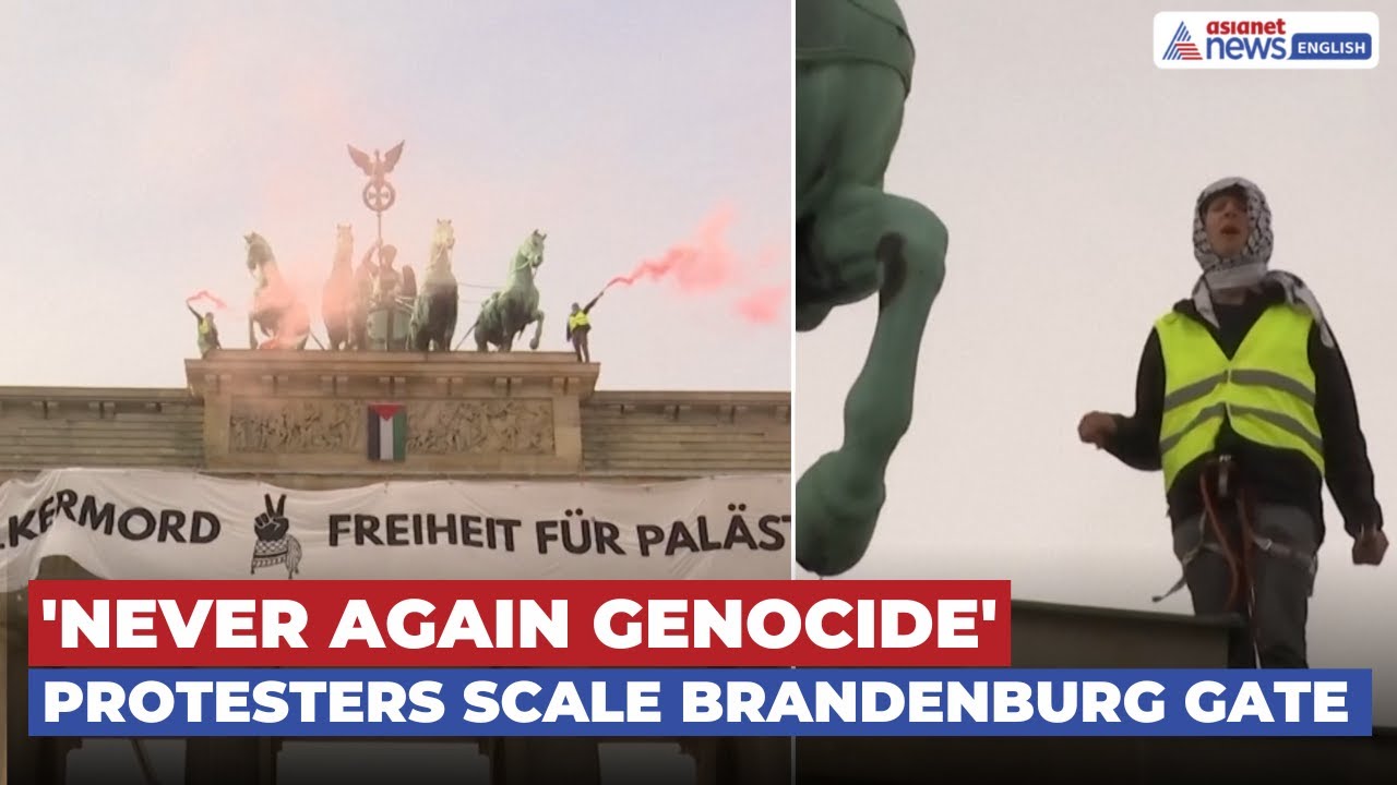 Pro-Palestinian Activists Scale Berlin's Brandenburg Gate, Says 'Never Again Genocide'