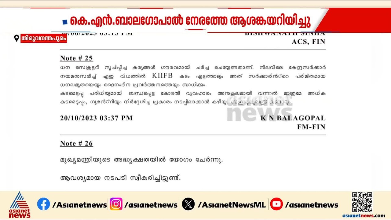 കിഫ്ബിയുടെ ഉയർന്ന പലിശയ്ക്കുള്ള കടമെടുപ്പ്; ബാലഗോപാൽ ആശങ്ക അറിയിച്ചിരുന്നുവെന്ന് രേഖകൾ | CPM