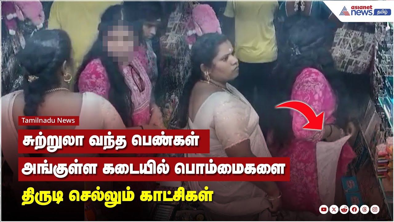 சுற்றுலா வந்த பெண்கள் அங்குள்ள கடையில் பொம்மைகளை திருடி செல்லும் காட்சிகள் சமூக வலைதளத்தில் வைரல்