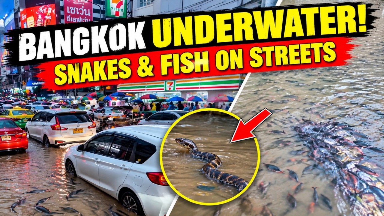 THAILAND FLOOD  BANGKOK UNDERWATER SNAKES & FISH ON STREETS  WORLD NEWS ENGLISH