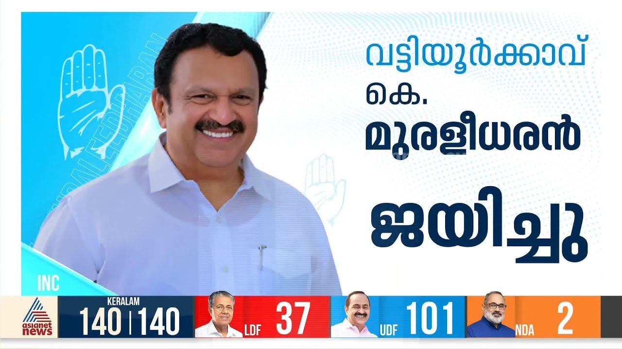 വട്ടിയൂർക്കാവ് കെ.മുരളീധരൻ വിജയിച്ചു; 2796 വോട്ടുകൾക്കാണ് ജയം | Kerala Election 2026