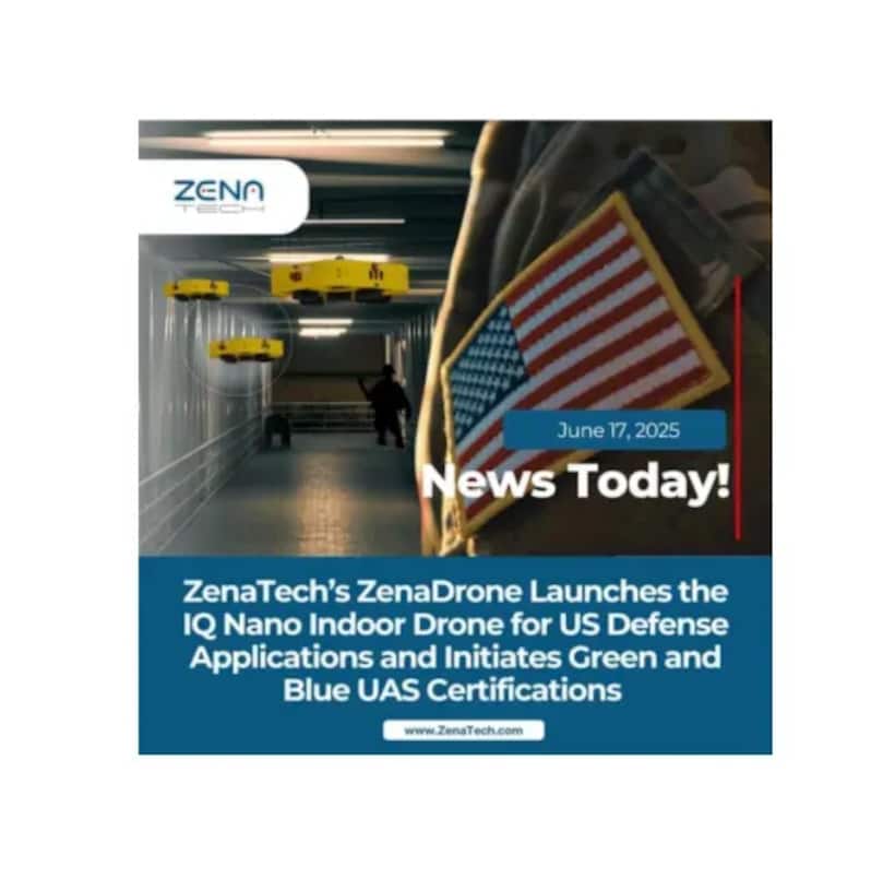 https://stocktwits.com/news articles/business/others/zena tech s zena drone launches the iq nano indoor drone for us defense applications and initiates green and blue uas certifications/chlYDH3RRTD