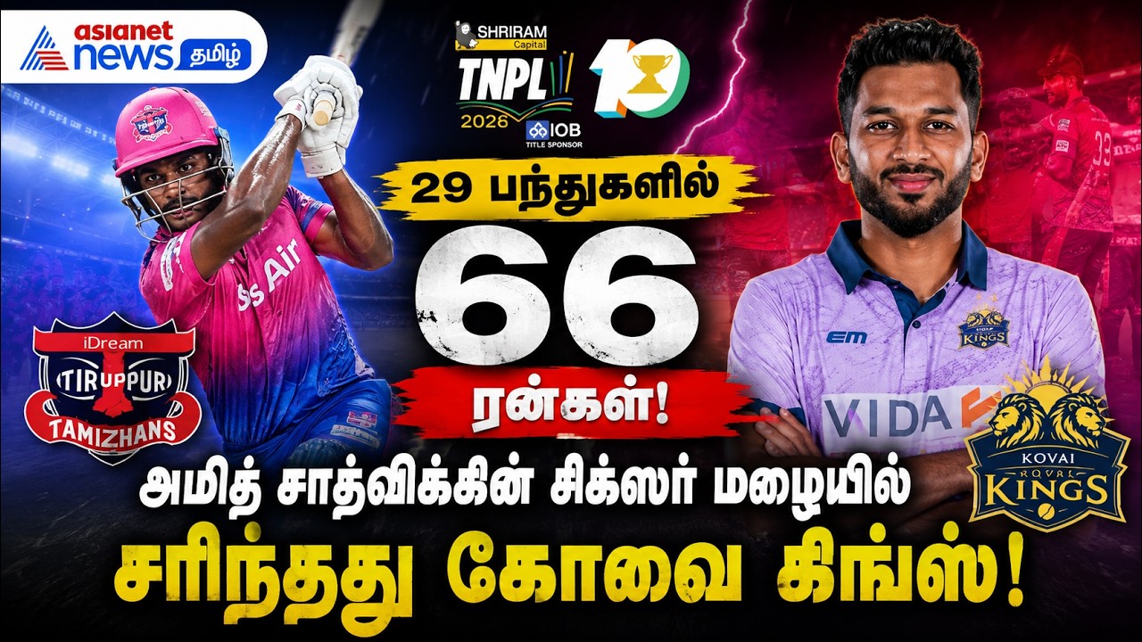 TNPL 2026 : 29 பந்துகளில் 66 ரன்கள்! அமித் சாத்விக்கின் சிக்ஸர் மழையில் சரிந்தது கோவை கிங்ஸ்!