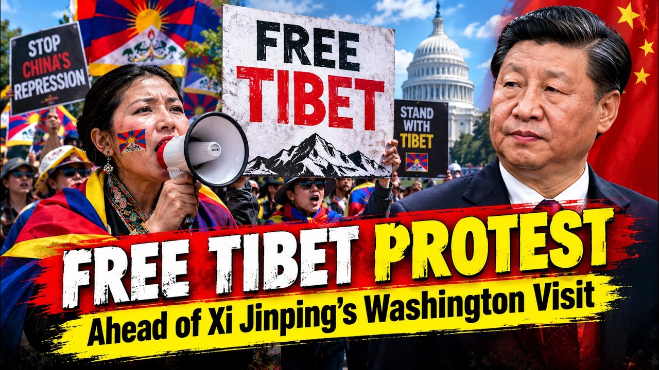 Tibetans Protest Xi Jinping’s Washington Visit | ‘Free Tibet’ Calls Outside Chinese Embassy