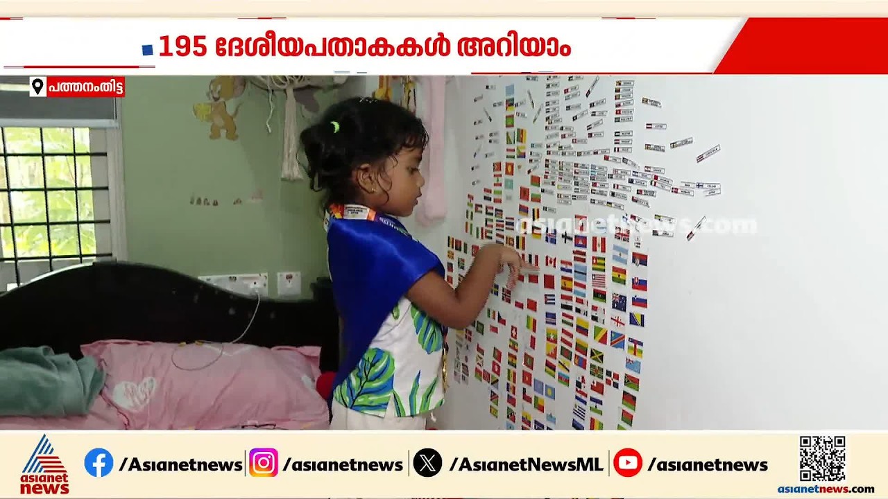 5 മിനിറ്റിൽ 195 രാജ്യങ്ങളുടെ ദേശീയപതാകകൾ ചിത്രം കണ്ട് പറയും; ഗിന്നസിലേക്ക് ഐനയുടെ യാത്ര