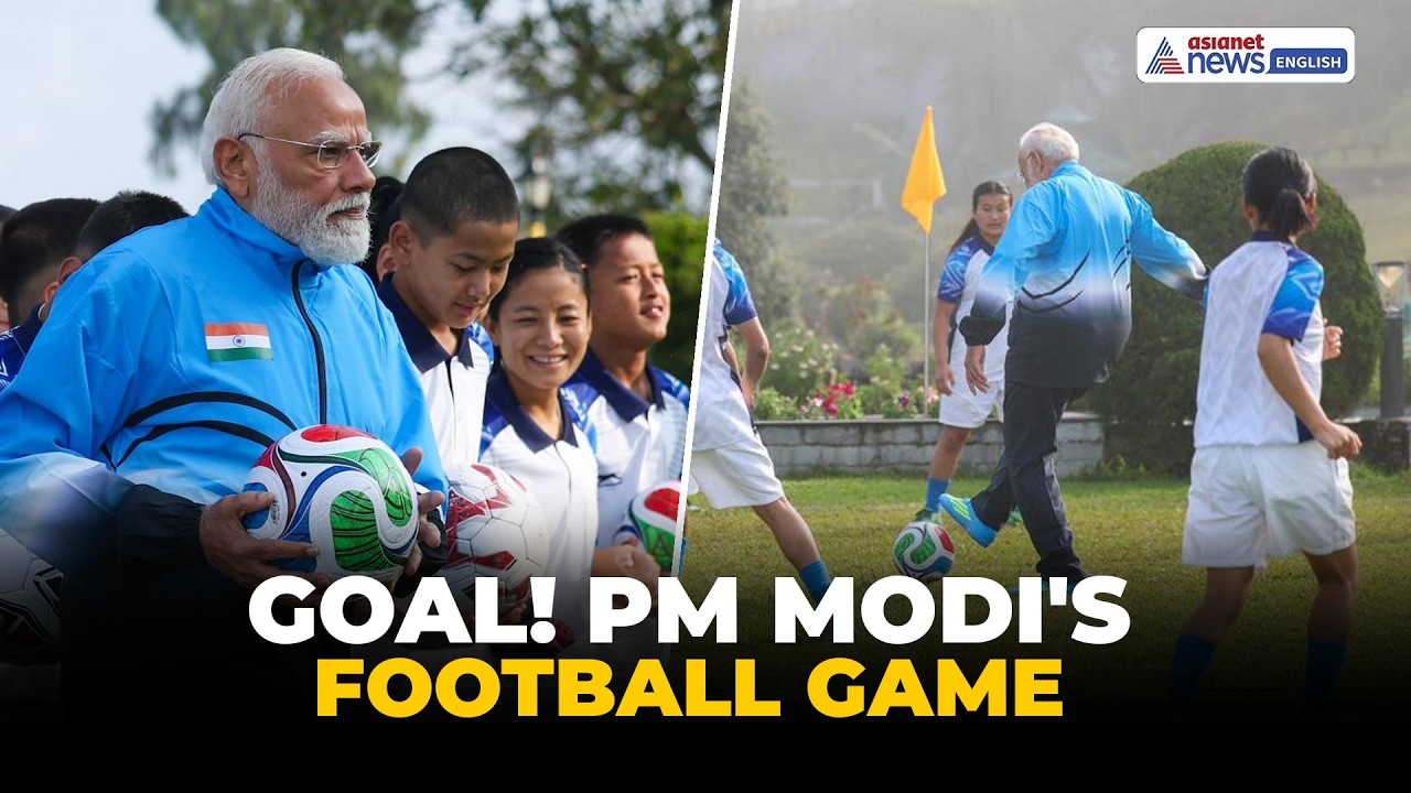 PM Modi Plays Football With Kids in Sikkim's Gangtok | Watch Goal-Scoring Moment