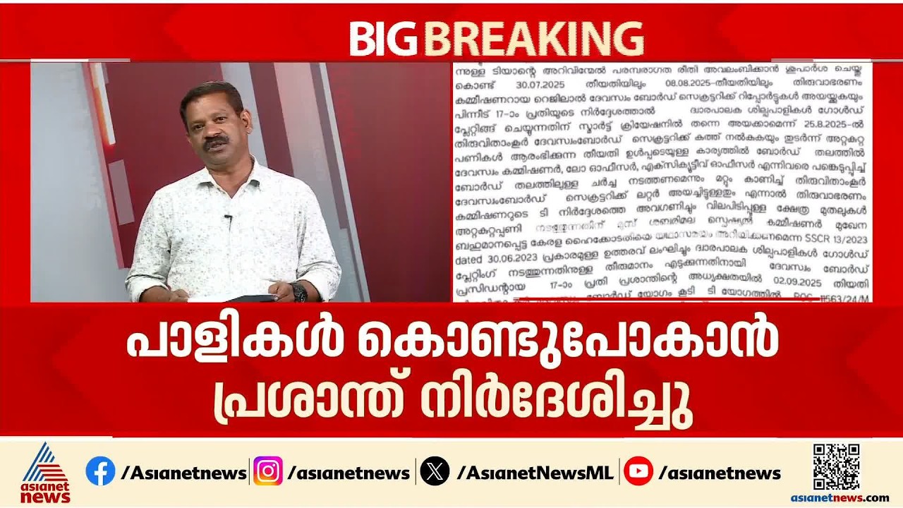 ശബരിമല സ്വര്‍ണക്കൊള്ള; പി എസ് പ്രശാന്ത് നേരിട്ട് ഇടപെട്ടതിൽ തെളിവുണ്ടെന്ന് റിമാൻ‍‍ഡ് റിപ്പോര്‍ട്ട്