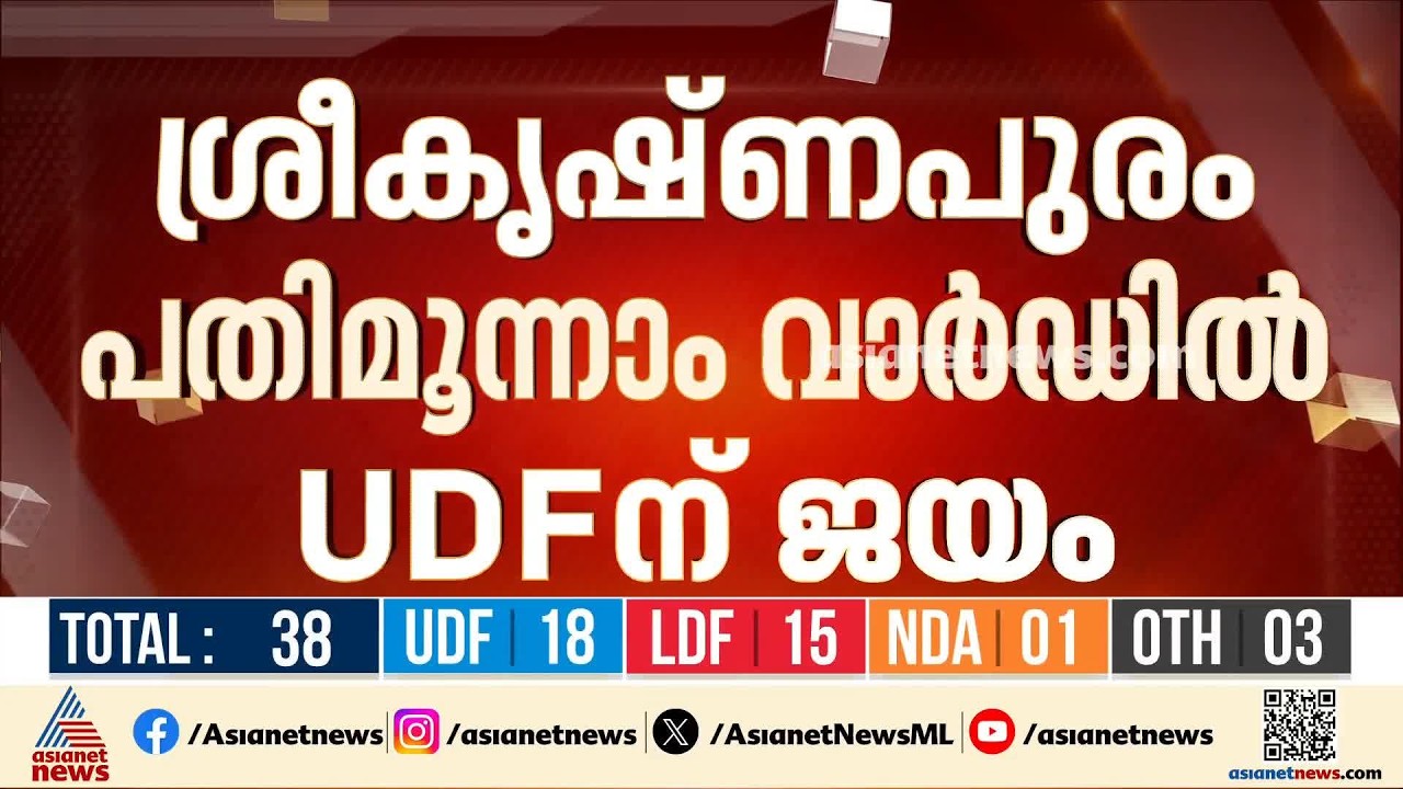 ശ്രീകൃഷ്‌ണപുരം ഗ്രാമപഞ്ചായത്ത് പതിമൂന്നാം വാർഡ് രാഗം കോർണറിൽ യുഡിഎഫിന് ജയം
