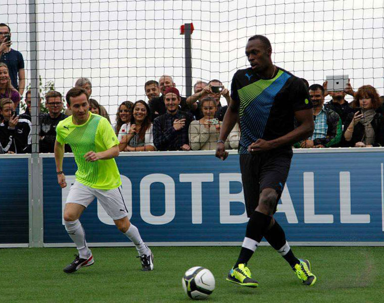 Usain Bolt scored two goals in his first professional soccer start